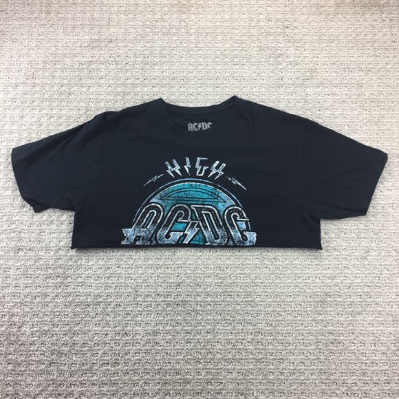 AC/DC Crop Top Shirt Women Large L Black Heavy Metal Band T-Shirt Graphic Print - Picture 1 of 7